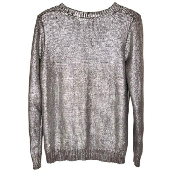 Rock & Republic Metallic Baroque Cotton Blend Sweater - Silver/Gray - L - Picture 3 of 7